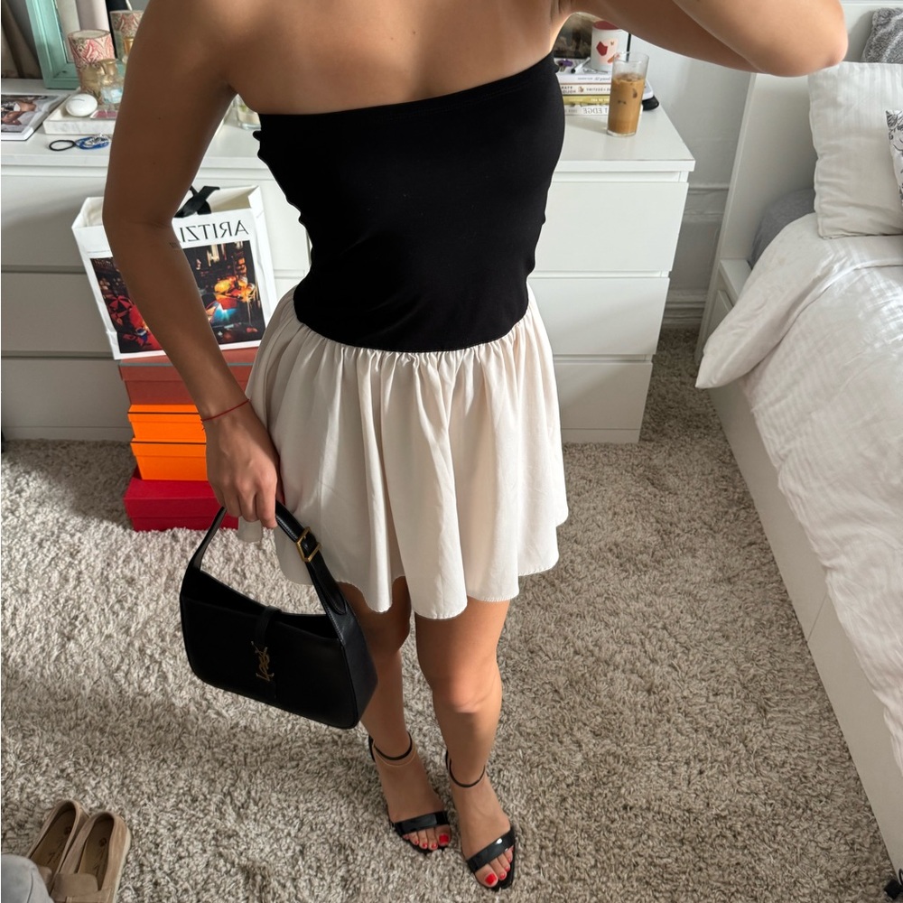 BLACK & CREAM RUFFLE DRESS